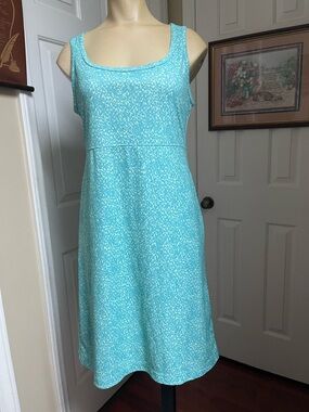 Columbia Light Aqua Patterned Scoop-Neck Midi Dress EUC